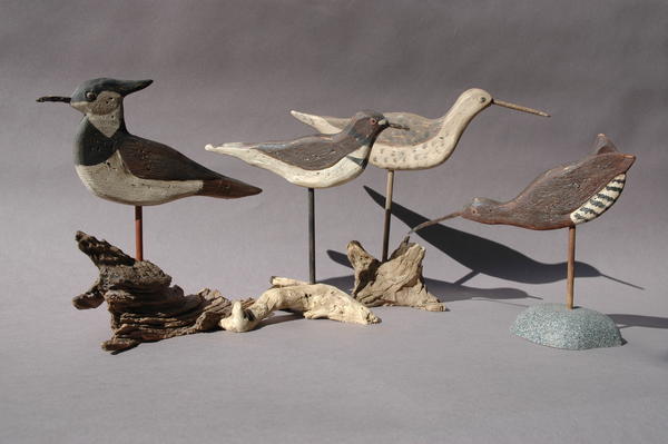 Wood Carved Vintage Silhouette Shorebirds