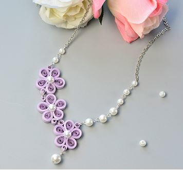 Pearled Purple Quilled Flower Necklace