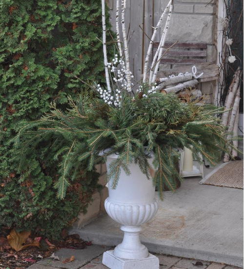 Faux Birch Outdoor Christmas Arrangement