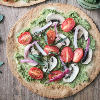 Easy Vegan Pesto Tortilla Pizza Easy Vegan Pesto Tortilla Pizza