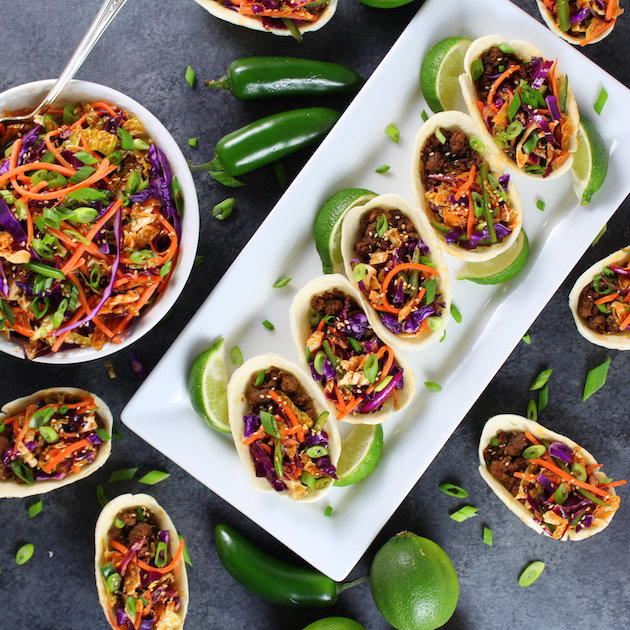 Korean Mini Taco Boats with Spicy Asian Slaw Korean Mini Taco Boats with Spicy Asian Slaw
