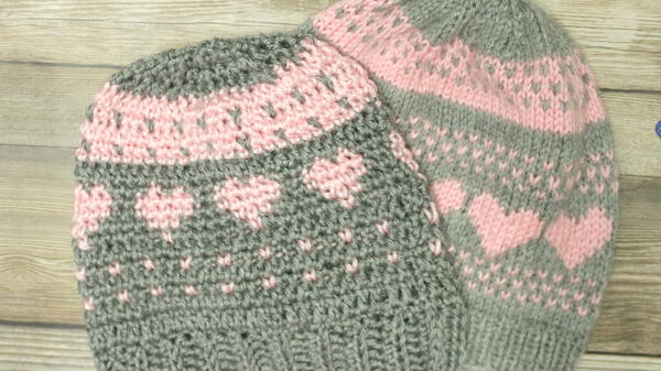 Crochet Fair Isle and Knit Stitch Hearts Hat Crochet Fair Isle and Knit Stitch Hearts Hat