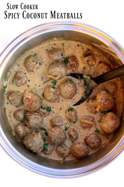 Slow Cooker Spicy Coconut Meatballs Slow Cooker Spicy Coconut Meatballs