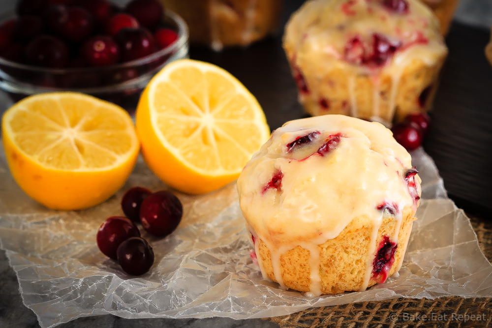 Glazed Lemon Cranberry Muffins | TheBestDessertRecipes.com