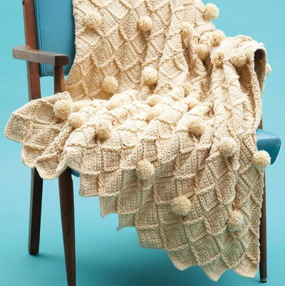 Lattice Pom Pom Crochet Blanket