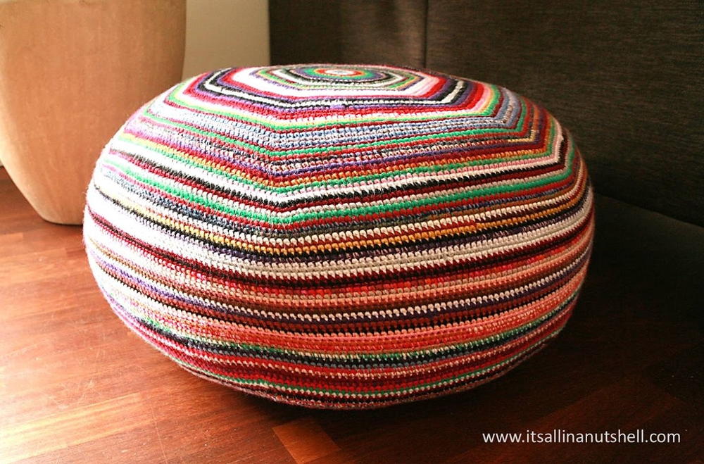 Colorful Striped Crochet Pouf AllFreeCrochet colorful-striped-crochet-pouf-allfreecrochet