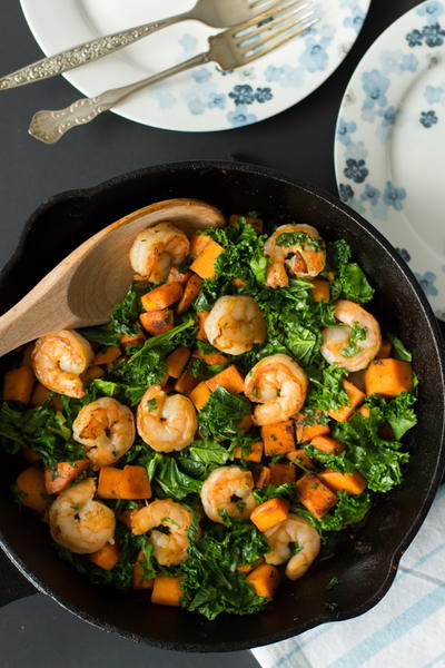 Sweet Potato Kale and Shrimp Skillet Sweet Potato, Kale and Shrimp Skillet