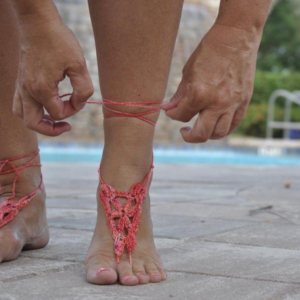 Fine Coral Beaded Barefoot Sandals Fine Coral Beaded Barefoot Sandals