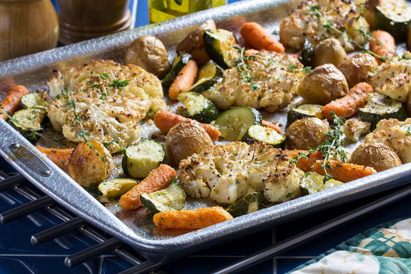 Cauliflower Steaks and Roasted Veggies