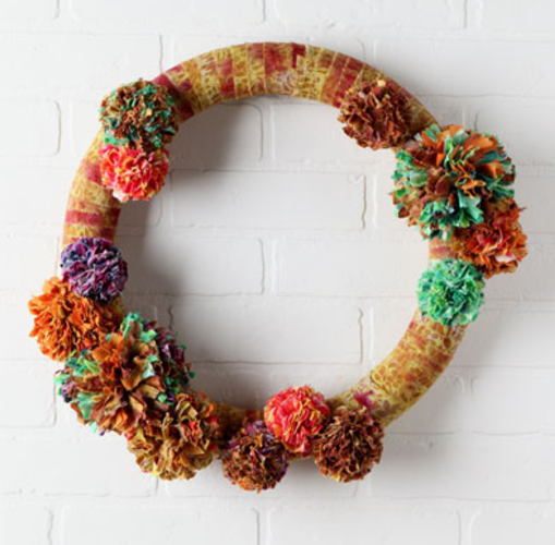 Tie Dyed Pom Poms Fabric Wreath Tie Dyed Pom Poms Fabric Wreath