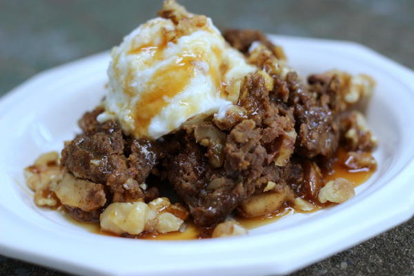 Apple Walnut Slow Cooker Bread Pudding