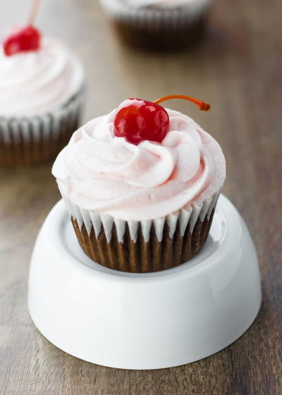 Chocolate Cherry Cupcakes with Cherry Frosting