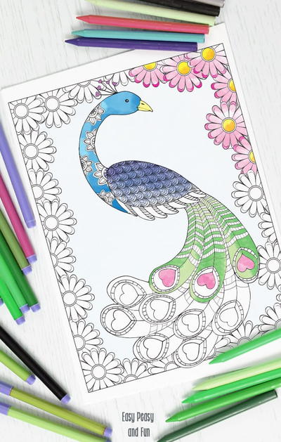 Love Peacock Adult Coloring Page