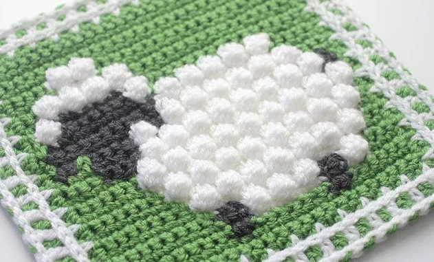 Bobble Stitch Sheep Granny Square