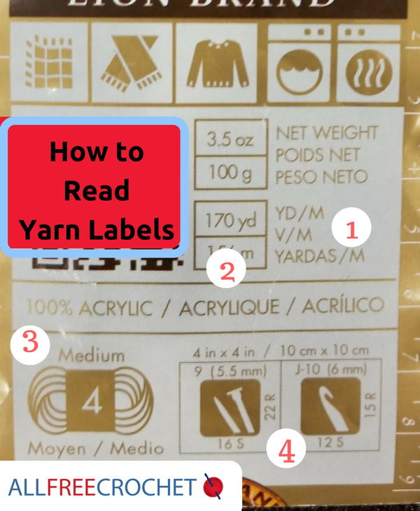 Image shows a yarn label with numbers from the page How to Read Crochet Yarn Labels.