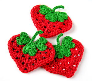 Crochet Heart Strawberry Appliqué