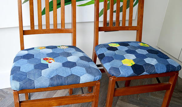 Upcycled Denim Hexie Patchwork Chair Upcycled Denim Hexie Patchwork Chair