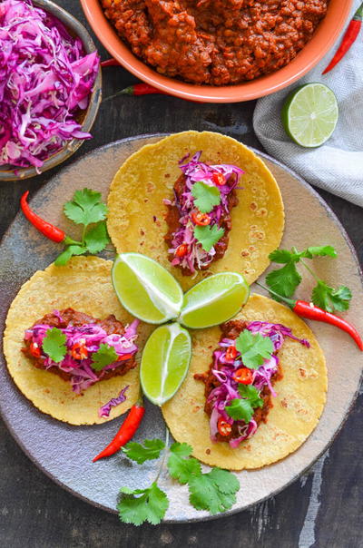 Enchilada Lentil Tacos with Lime Slaw Enchilada Lentil Tacos with Lime Slaw