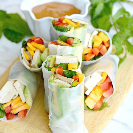 Mango Tofu Summer Rolls with Spicy Peanut Sauce Mango Tofu Summer Rolls with Spicy Peanut Sauce