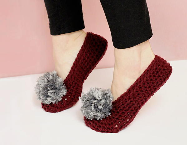 Pom Pom Crochet Slippers for Adults