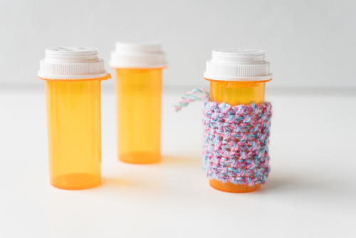 Cotton Candy Seed Stitch Pill Bottle Cozy Cotton Candy Seed Stitch Pill Bottle Cozy