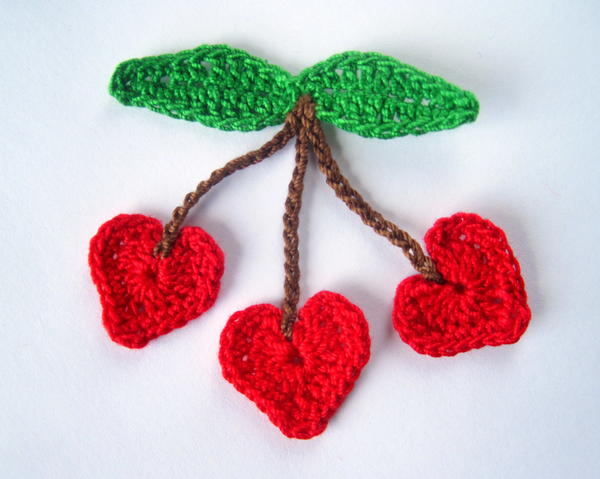 Crochet Cherry Hearts Applique Crochet Cherry Hearts Applique