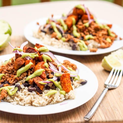 Turkey Taco Bowls with Avocado Crema Turkey Taco Bowls with Avocado Crema