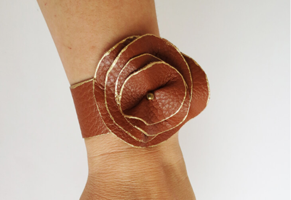 Brown Leather Flower Cuff Brown Leather Flower Cuff