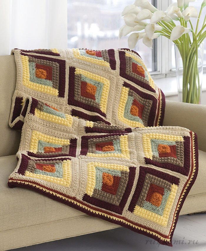 Log Cabin Afghan Crochet Pattern from Red Heart Yarn | FaveCrafts.com