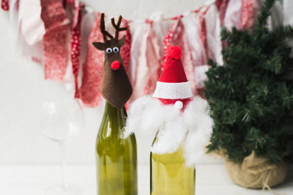 Santa and Reindeer Wine Bottle Toppers