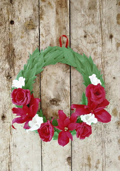 Crepe Paper Floral Christmas Wreath Crepe Paper Floral Christmas Wreath
