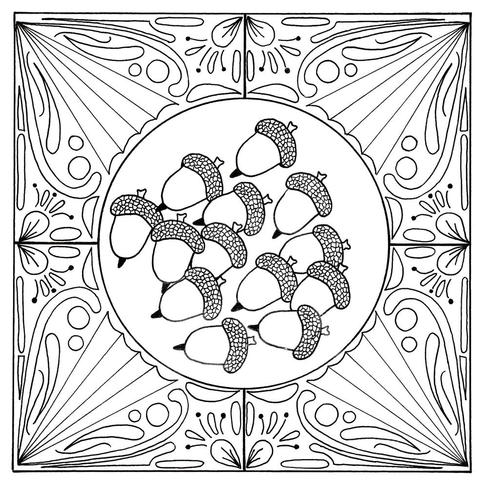 Fall Acorn Mandala Adult Coloring Page | FaveCrafts.com