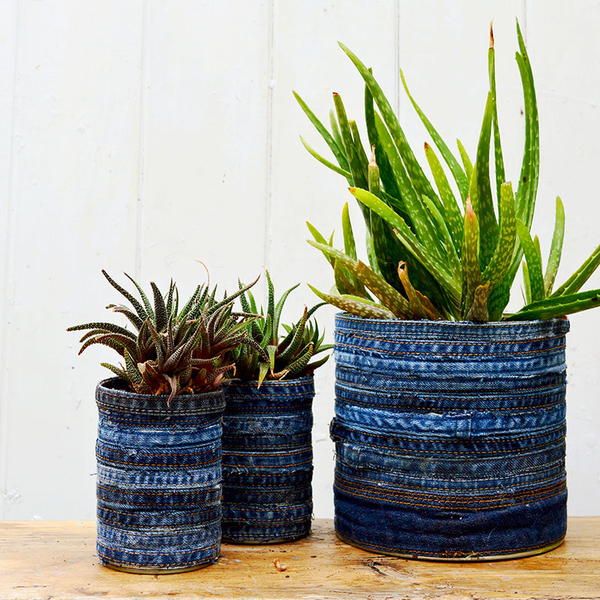 Recycled Jeans Tin Can Planters Recycled Jeans Tin Can Planters
