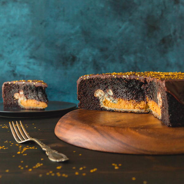 Chocolate Cake With A Pumpkin Pie Inside Chocolate Cake With A Pumpkin Pie Inside