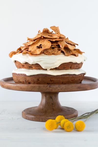 Buttery Apple Cake With Basil Cream Cheese Frosting And Apple Chips Buttery Apple Cake With Basil Cream Cheese Frosting And Apple Chips