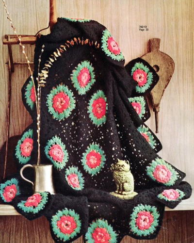 Black Afghan With Roses Black Afghan With Roses