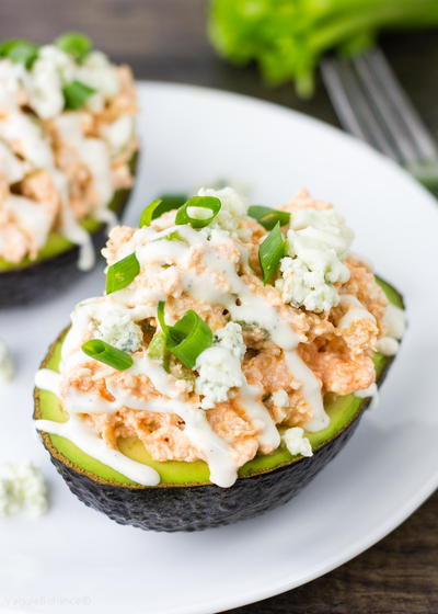 Buffalo Chicken Salad Stuffed Avocado Bowls Buffalo Chicken Salad Stuffed Avocado Bowls