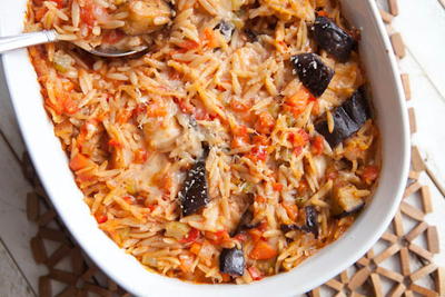 Eggplant Orzo Bake