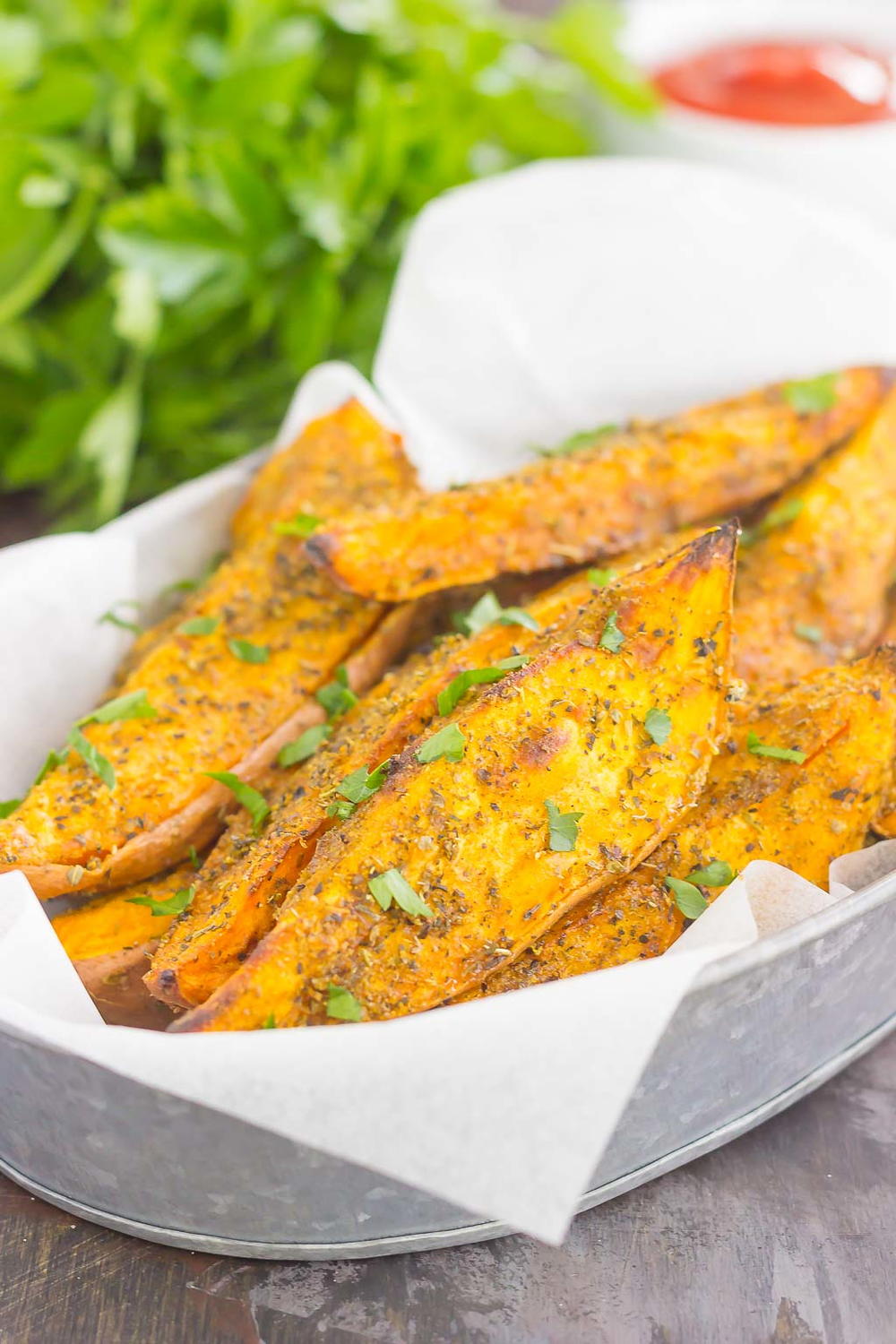Garlic Herb Sweet Potato Wedges | FaveSouthernRecipes.com