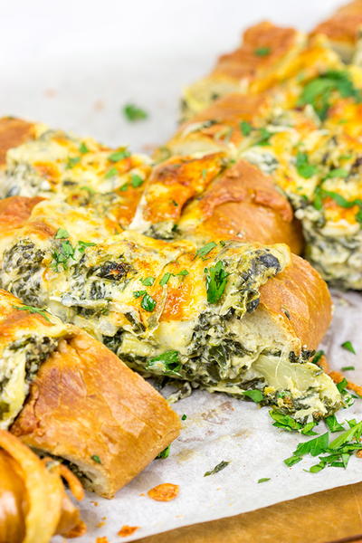 Spinach Artichoke Stuffed French Bread Spinach Artichoke Stuffed French Bread