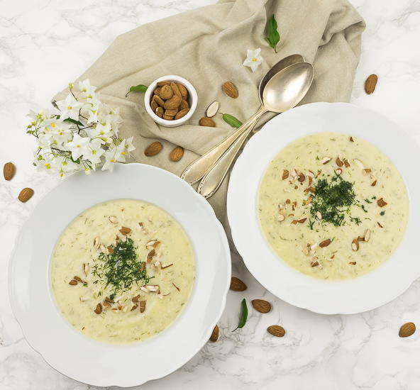 Rich Silky Celeriac Soup With Dill And Home-Made Almond Cream Rich, Silky Celeriac Soup With Dill And Home-Made Almond Cream