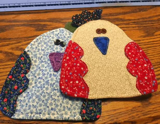 Wacky Chicken Denim Pot Holders