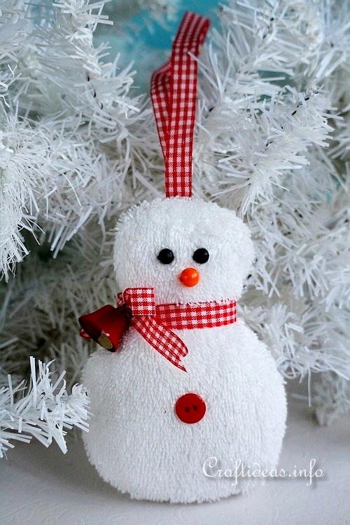 Washcloth Snowman Ornament | AllFreeChristmasCrafts.com