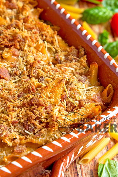 Cheesy Pesto Bacon Pasta Bake