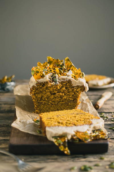 Pumpkin Bread with Cream Cheese Frosting Pumpkin Seed Toffee Pumpkin Bread with Cream Cheese Frosting & Pumpkin Seed Toffee