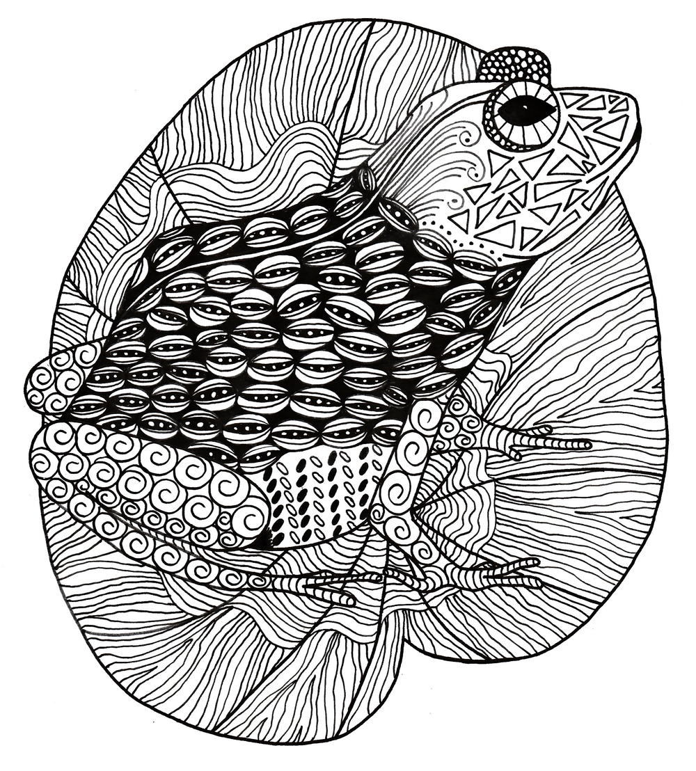 Intricate Zentangle Frog Adult Coloring Page | FaveCrafts.com