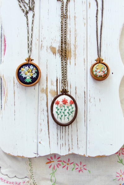 Whimsical Embroidered Mini Hoop Necklaces