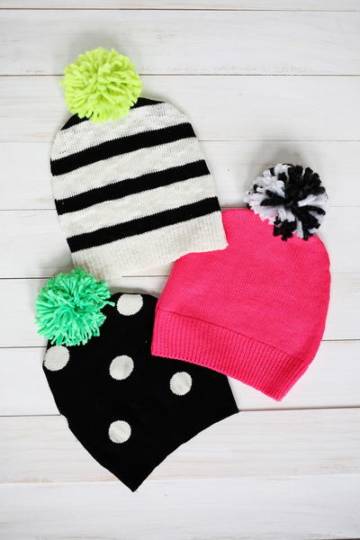 Stylish Refashioned Hats with Pom Poms Stylish Refashioned Hats with Pom Poms