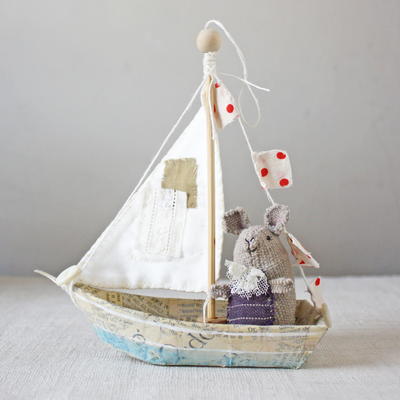 Boat Ornament with Stitched Sail