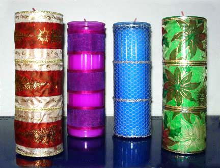 Christmas Candle Dressed in Wired Ribbon Christmas Candle Dressed in Wired Ribbon